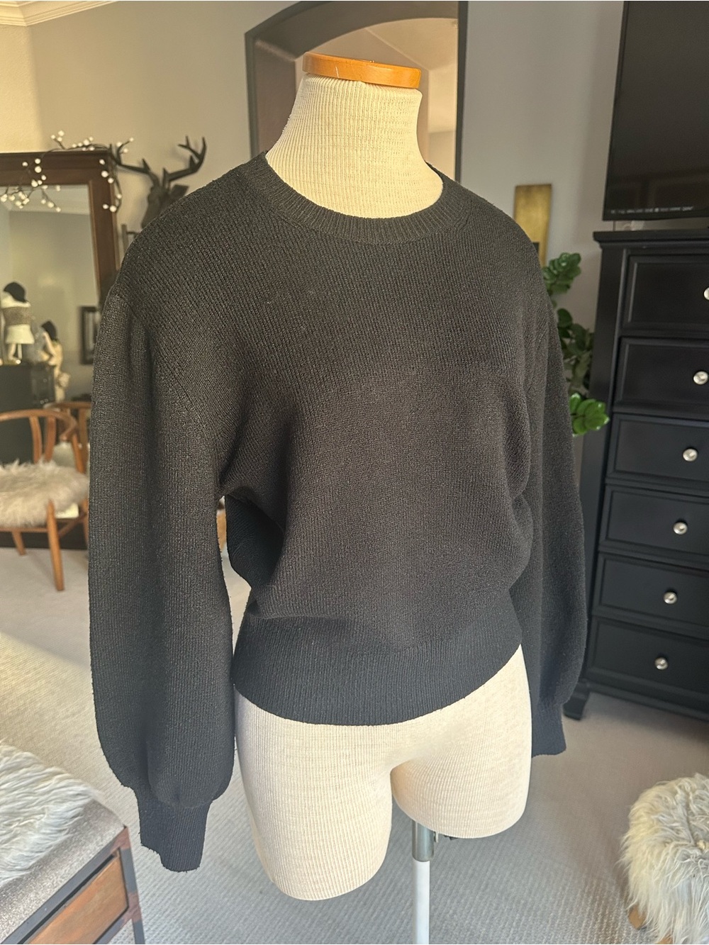 & Other Stories Black Crewneck Sweater with Balloon Sleeves size small - Picture 4 of 12